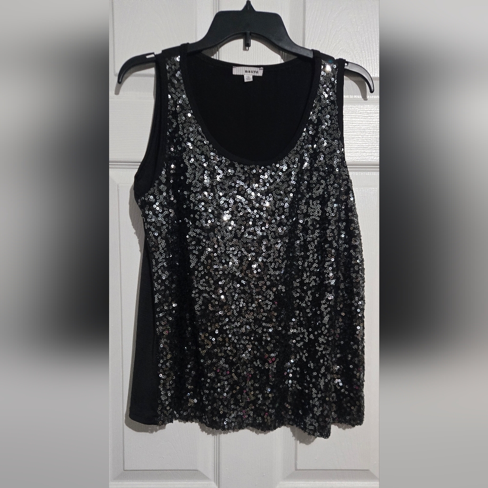 Mauve Black Sequin Top Size 1X